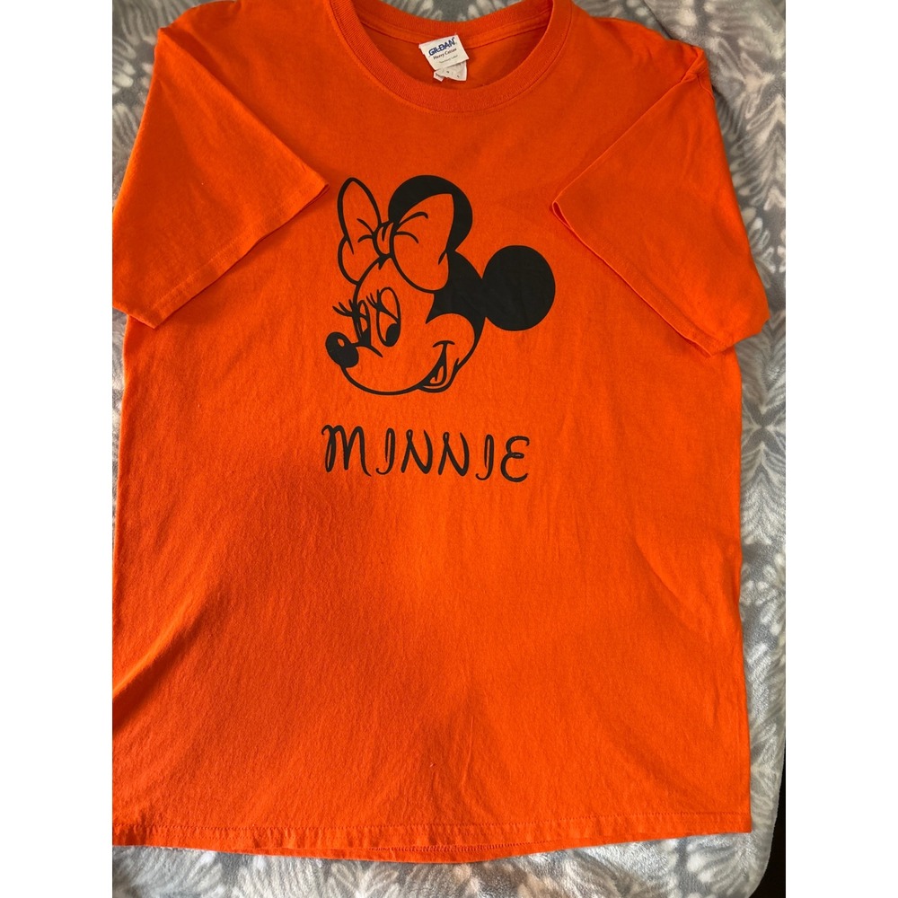 Gildan Minnie Mouse Orange Graphic T-Shirt Mens Large Disney Short Sleeve Tee
